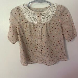Oshkosh Genuine Kids Floral Beige Toddler Top with Lace Collar - Size 18M